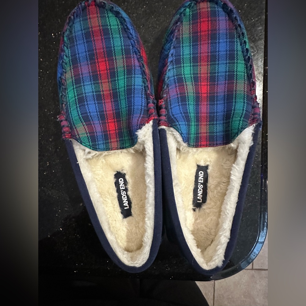 Lands' End Tartan Comfort Slippers